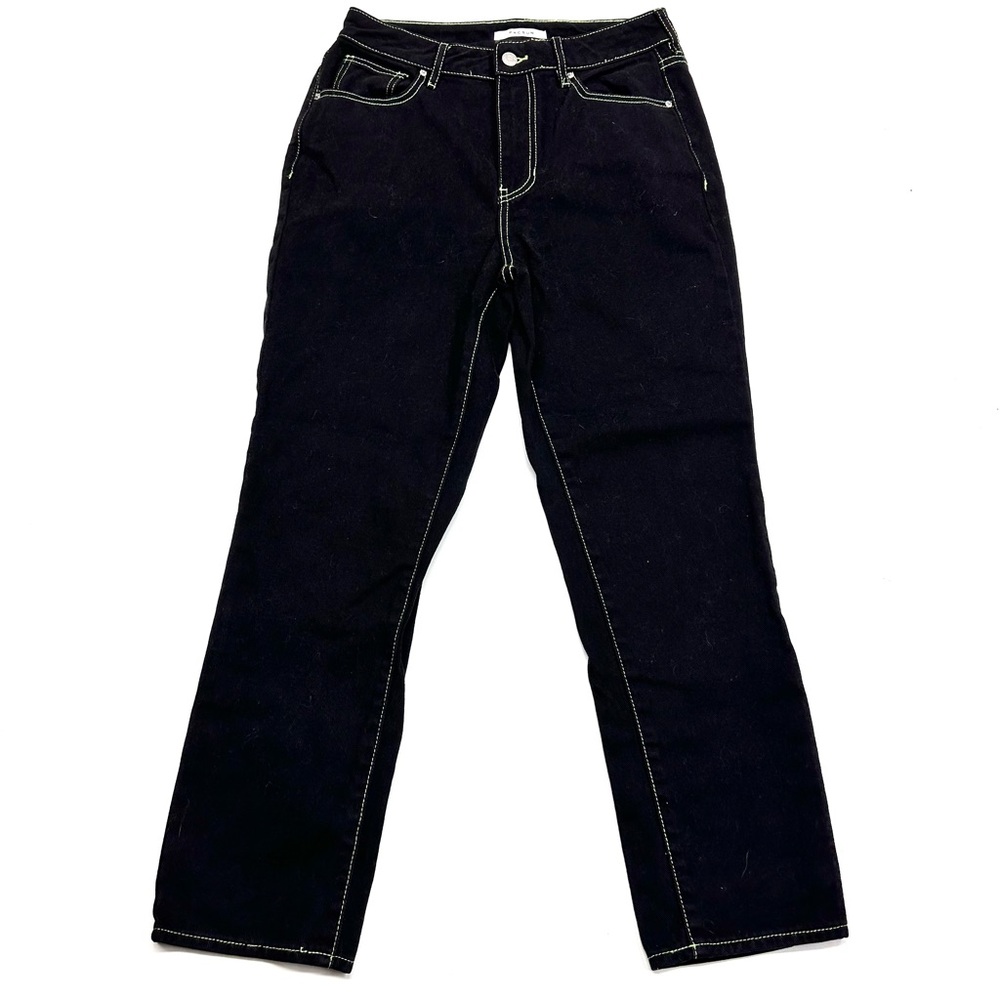 PacSun Black Neon Lime Green Stitching High Rise Mom Denim Jeans Women’s Size 26 - Picture 2 of 9